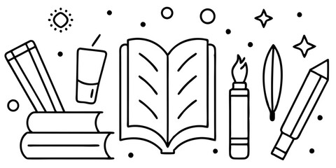 Creative Writing Tools: Book, Pen, Pencil, and Inspiration