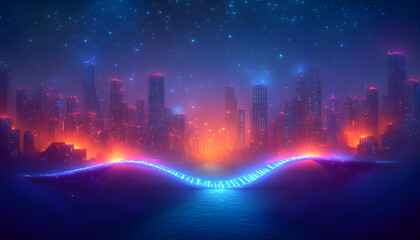 Obraz premium Futuristic Cityscape with Neon Bridge.