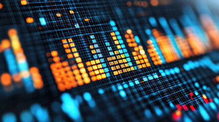 Colorful data visualization with graphs and charts representing business metrics and trends. vibrant colors create dynamic and engaging atmosphere