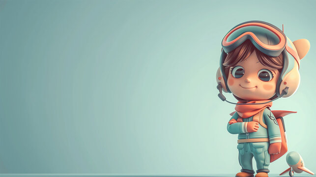 cartoon character Kid pilot with toy jetpack copysapce for text 