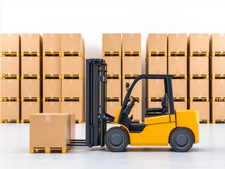 Forklift in Warehouse, Isolated on White Background