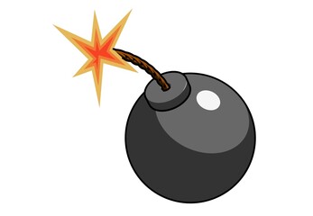Toon shaded cartoon or comic bomb with sparks on fuse isolated on white background, threat, risk or danger concept