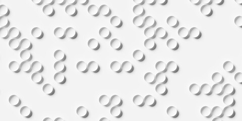 Large white bend circles or bowls sparsely scattered geometry background wallpaper banner, flat lay