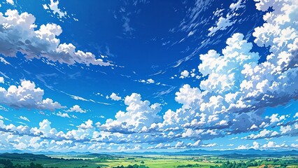 Fototapeta premium Soothing Blue Sky with Floating Anime Clouds for Tranquil and Beautiful Art