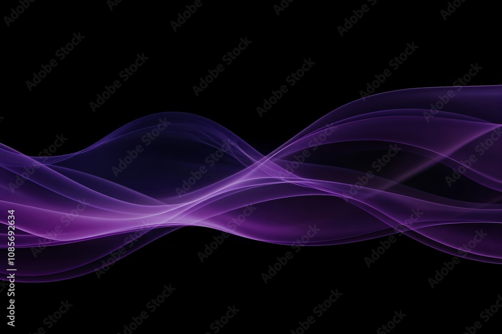Poster 3d neon purple and violet flowing neon light rays waves and lines on black background. digital data 