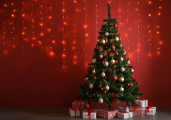Christmas tree against red background