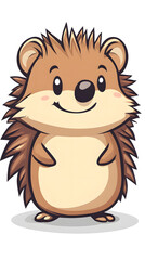 Fototapeta premium Smiling cartoon lion cub with a cute hedgehog vector illustration