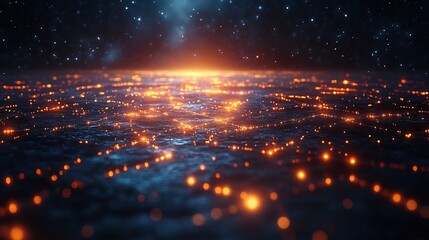 Naklejka premium Conceptual depiction of digital landscape with glowing data nodes interactive hubs and radiant pathways emphasizing seamless navigation