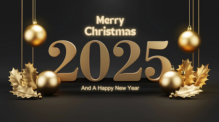 2025 merry christmas and happy new year 3d render of luxury greeting template

