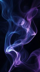 Obraz premium Abstract swirling neon purple smoke on black background. Dark violet magical fog. Mystic effect for Halloween. Color of 2025 year. Backdrop for design banner, poster