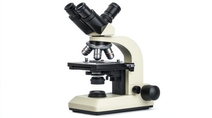 Scientist microscope white background biotechnology magnification.