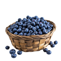 Blueberries in a basket isolated on white background PNG transparent