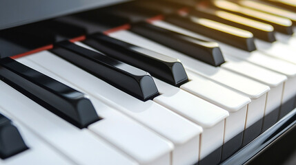 piano keyboard with blurred background showcasing the keys in focus and a sense of depth, evoking music, melody, and artistry in a serene atmosphere