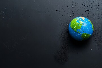 Fototapeta premium Dramatic Rainfall on Miniature Earth Globe with Dark Background Symbolizing Climate Change Impact and Environmental Challenges