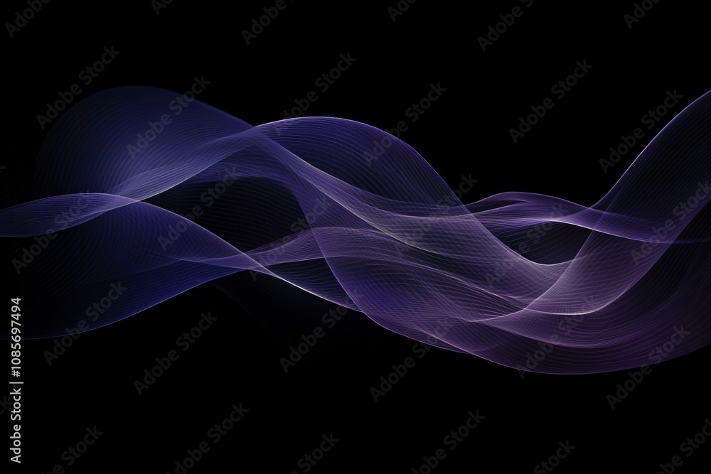 Aufkleber 3d neon purple and violet flowing neon light rays waves and lines on black background. digital data 