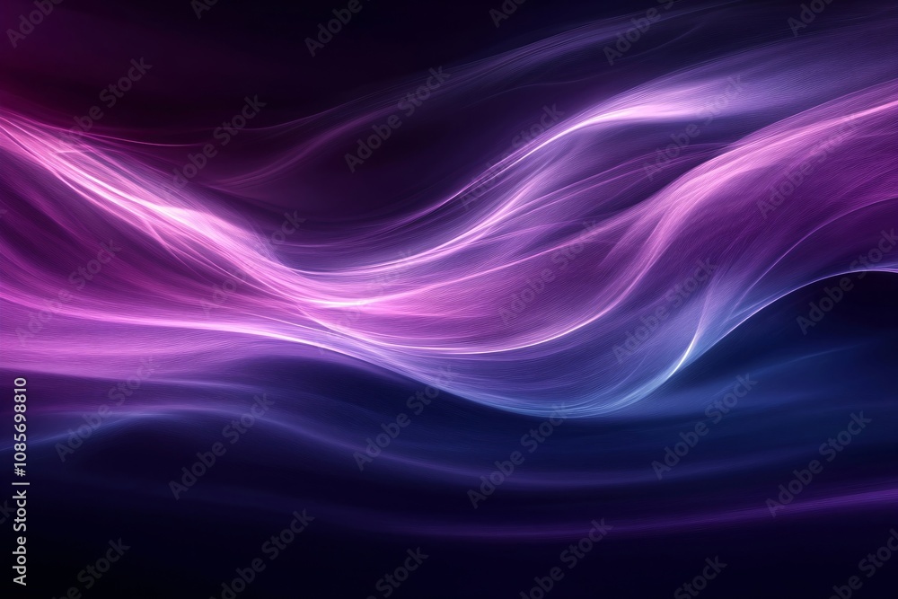 Poster motion animation of 3d neon purple and violet flowing light rays waves lines on black background. di