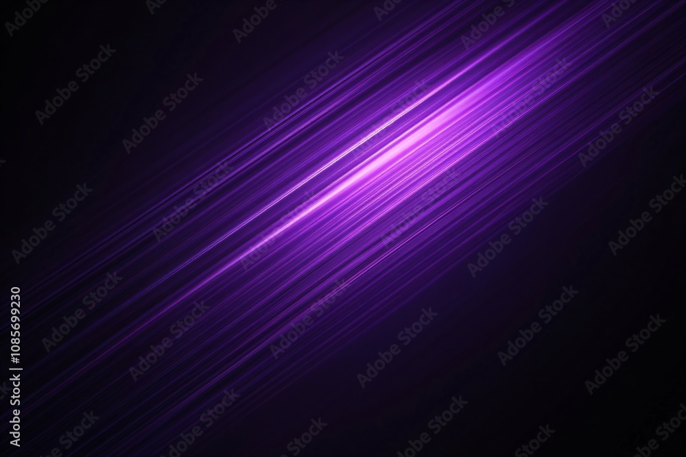 Poster 3d neon purple and violet neon light rays and lines on black background. digital data structure. fut