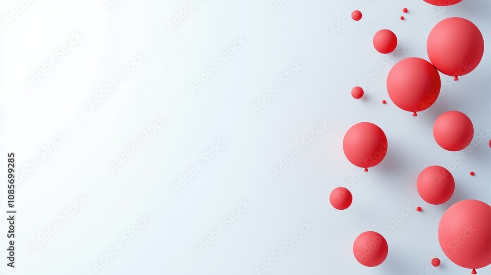 Poster vibrant red circles in various sizes against a soft white background, creating a playful and modern 