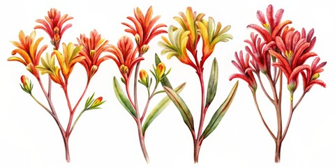 Watercolor Painting of Red and Yellow Kangaroo Paws, Floral Illustration, Australian Wildflowers, Watercolor Painting, Botany, Nature ,kangaroo paw