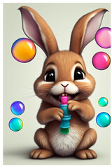 Cute rabbit playing with bubbles