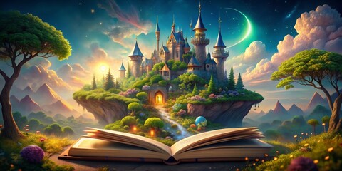 The Magical Castle Emerging from the Pages of a Storybook, Fantasy, Illustration, Book , fairytale , castle , magic