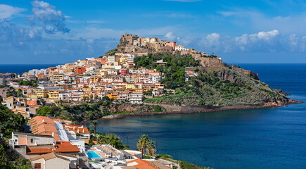 Obraz premium Panoramic view of medieval town of Castelsardo, Province of Sassari, Sardinia, Italy, Europe.