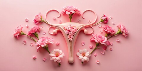 Pink Floral Uterus, Anatomical Model, Flower Arrangement, Feminine Health