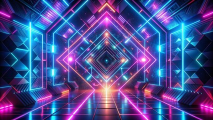 Obraz premium Neon Glowing Tunnel with a Futuristic and Sci-Fi Theme, 3D Render, abstract ,futuristic, neon