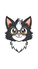 Smiling cartoon kitty sitting with a mouse, a cute and funny feline character