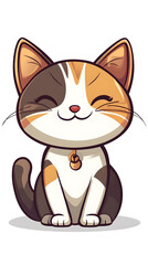 Obraz premium Smiling cartoon kitty sitting with a mouse, a cute and funny feline character