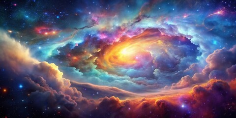 Cosmic Cloudscape - Digital Art, Swirling Nebula, Starry Sky, space, nebula, galaxy