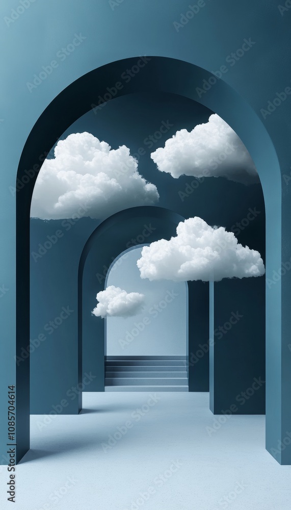 Aufkleber abstract 3d rendering of a dark blue background with white clouds emerging from a tunnel