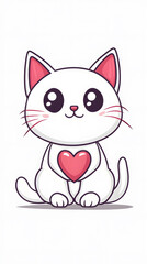 Smiling cartoon kitty sitting with a mouse, a cute and funny feline character