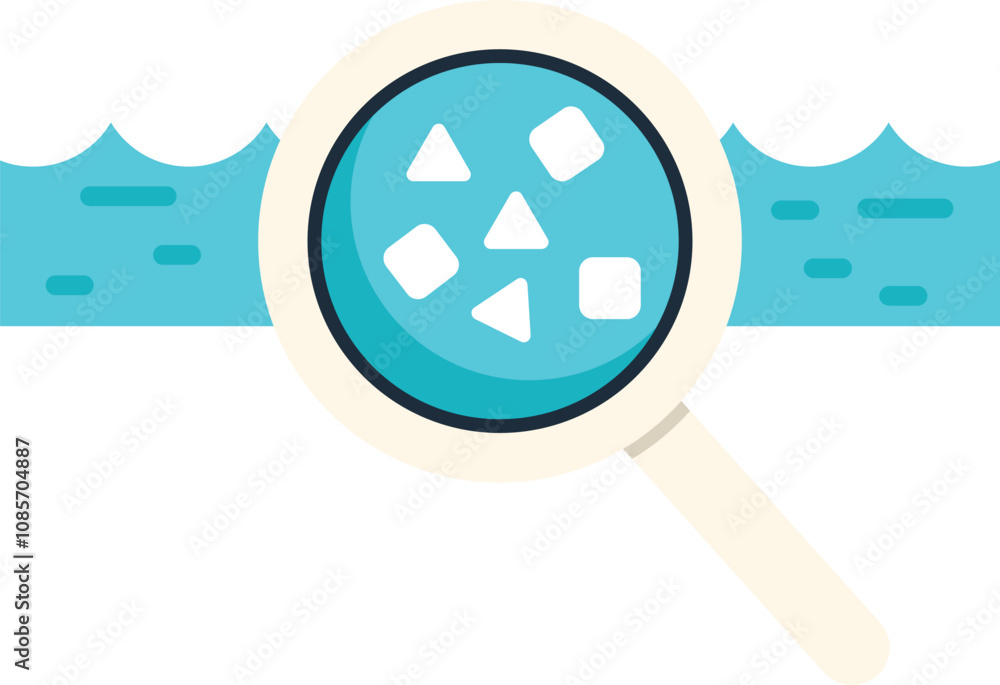 Aufkleber magnifying glass is analyzing big data flow with geometric shapes, concept of data analysis