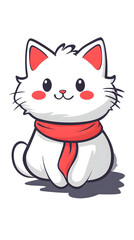 Obraz premium Smiling cartoon kitty sitting with a mouse, a cute and funny feline character