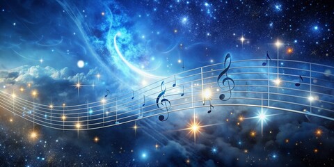 Obraz premium Celestial Symphony Music Notes and Stars in a Night Sky, Music, Starry Night, Galaxy