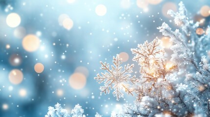 PNG Wintery snowflakes background with bokeh
