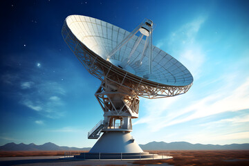 Large satellite dish under clear sky communication technology