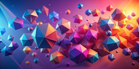 Abstract Geometric Composition of Iridescent Polygons, 3D Render, Geometric Shapes, Iridescent Colors, Abstract Art