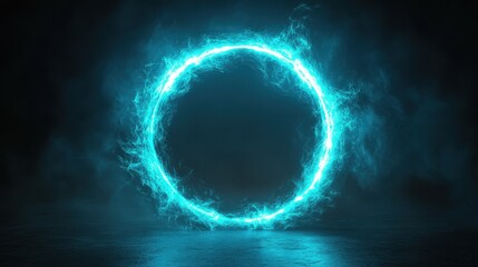 Obraz premium Teal electric ring glowing effect light.