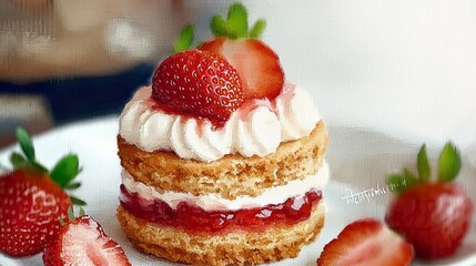 Delicious Strawberry Cream Cake Dessert Treat