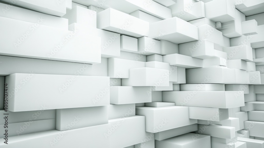Poster abstract structure of white cubes forming a three-dimensional wall, showcasing modern design and tex