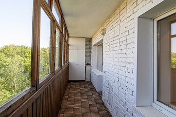 interior apartment room balcony overlooking the street, empty space without furniture