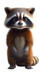 Fototapeta premium Raccoon cartoon isolated on transparent background. png. clipart. raccoon cartoon with a curious expression and fluffy tail, rendered in a cartoon style, ideal for educational materials, animations.