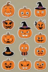 A Spooky Collection of Halloween Pumpkins: Cute and Creepy Jack-o'-Lantern Stickers for Autumn Festivities