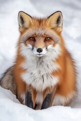 Obraz premium Majestic Red Fox in Winter Snow - Wildlife Photography of a Vibrant Fox with Thick Fur and Piercing Eyes, Capturing Nature's Elegance and Beauty
