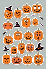 Naklejka premium A Collection of Cute and Spooky Halloween Pumpkin Stickers: Perfect for Party Decorations, Gift Wrapping, and Adding a Festive Touch to Your Autumn Celebrations