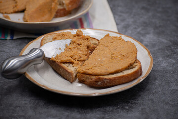 Vegan spread, pâté, made out of wheat gluten, tofu and spices