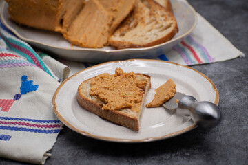 Vegan spread, pate, made out of wheat gluten, tofu and spices