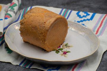 Vegan spread, pate, made out of wheat gluten, tofu and spices